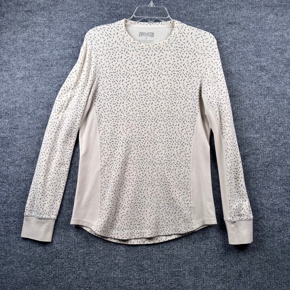 Duluth Trading Co Womens Long Sleeve Thermal Top Beige Dash Print Small